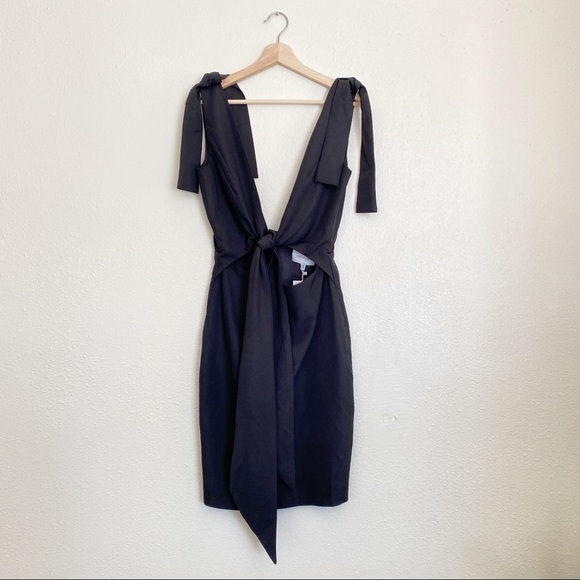 Ivory Chain Deep V Tie Sleeve Mini Dress - Picture 1 of 7